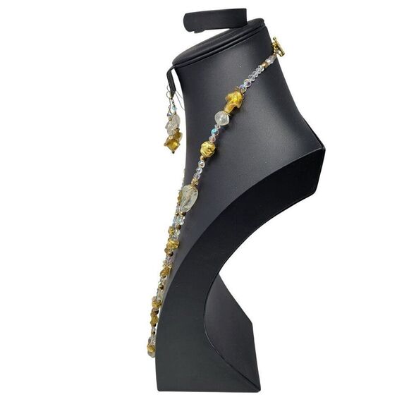 Vintage Princess Necklace Dangle‎ Pierced Earring Set Faux Gold Nugget AB Beads - Picture 13 of 16